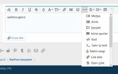 XenForo 2 1 Editör buton yöneticisi özellikleri kullanımı - acılır menü demo.webp